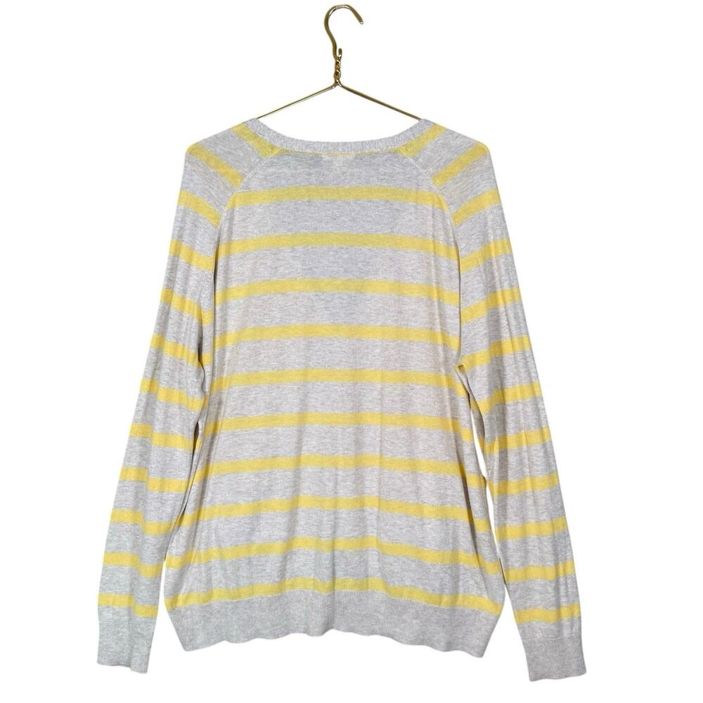 Caslon XL Yellow Stripe Cardigan Pima Cotton Lightweight V Neck - Picture 3 of 8